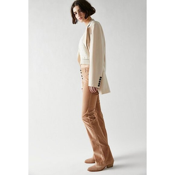 Free People Pants - Free People Tan Brown Velour Hit Back Slim Flare Pants Jeans NWOT Womens Size 14
